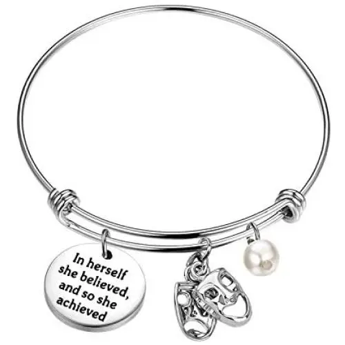 Zuo Bao Theater Jewelry Comedy Tragedy Masks Charm Jewelry in Herself She Believed and So She Achieved Bracelet Drama Teacher Thespian Gift