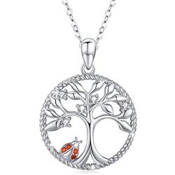Tree of Life Necklace Pendant Ladybug/Unicorn/Llama Necklace 925 Sterling Silver Cute Animal Jewelry Gifts for Women Daughter