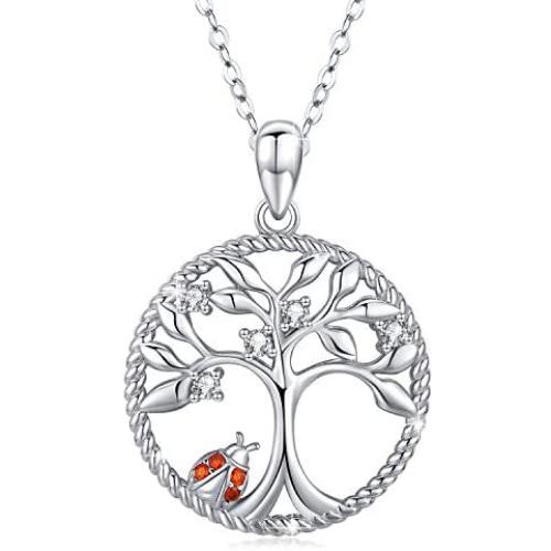 Tree of Life Necklace Pendant Ladybug/Unicorn/Llama Necklace 925 Sterling Silver Cute Animal Jewelry Gifts for Women Daughter