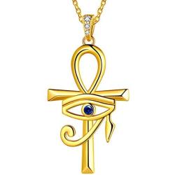 Jewmon Protection Ankh Cross Eye of Horus Necklace Earrings Set for Mens Women Sterling Silver Horus Eye of Ra Ankh Necklace/Earrings Jewelry Set Ancient Egyptian Amulet Jewelry Gift for Mom Grandma