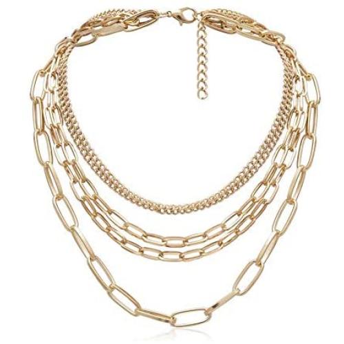 Multi Layer Chunky Necklaces Punk Chain Gold Statement Collar Necklace Hip Hop Gold Color Cuban Thick Link Chain Necklace for Women Gothic Cool Jewelry