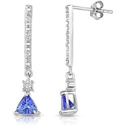 NATALIA DRAKE 1 Cttw Trillion Tanzanite and White Topaz Bar Drop Earrings for Women in Rhodium Plated Sterling Silver