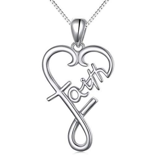 S925 Sterling Silver Word Calligraphy Jewelry Faith Inspirational Message Charm Love Heart Pendant Necklace For Women Girls Men Boys,18 inches