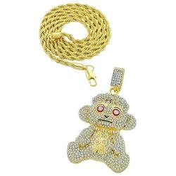 CZ Diamond Youngboy 38 Baby Monkey Gold Pendant Necklace with 24'' Rope Chain