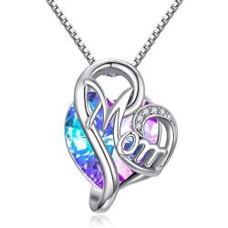 AOBOCO Mom Necklace 925 Sterling Silver with Crystals Mothers Christmas Birthday Jewelry Gifts