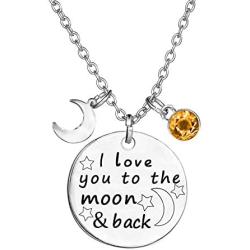 TISDA Birthstone Crystals Necklace,I Love You to The Moon and Back Jewelry Necklace