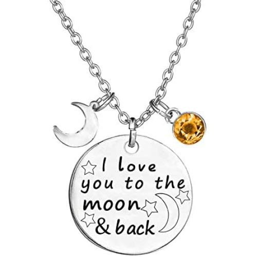 TISDA Birthstone Crystals Necklace,I Love You to The Moon and Back Jewelry Necklace