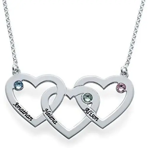 MyNameNecklace Personalized Engraved 3 Heart Necklace with Swarovski Birthstones -Jewelry for Mom Women-Valentines Day Jewelry Gift for Her MyNameNecklace Personalized Engraved 3 Heart Necklace with Swarovski Birthstones -Jewelry for Mom Women-Valentines Day Jewelry Gift for Her