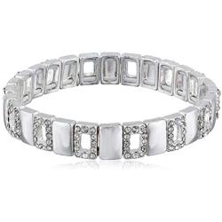 NINE WEST Womens Box Silver Tone Crystal Stretch Bracelet, One Size