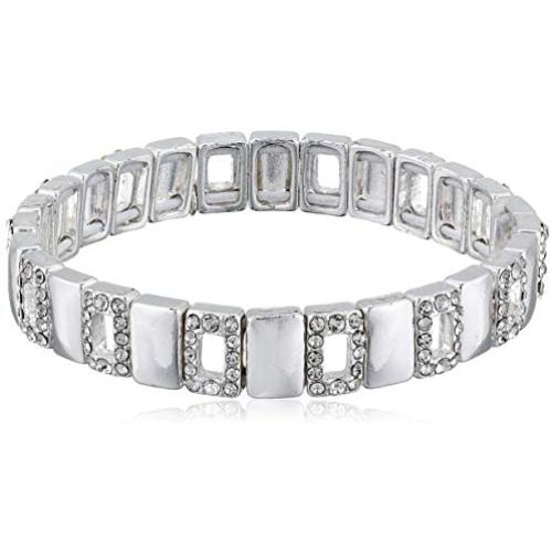 NINE WEST Womens Box Silver Tone Crystal Stretch Bracelet, One Size