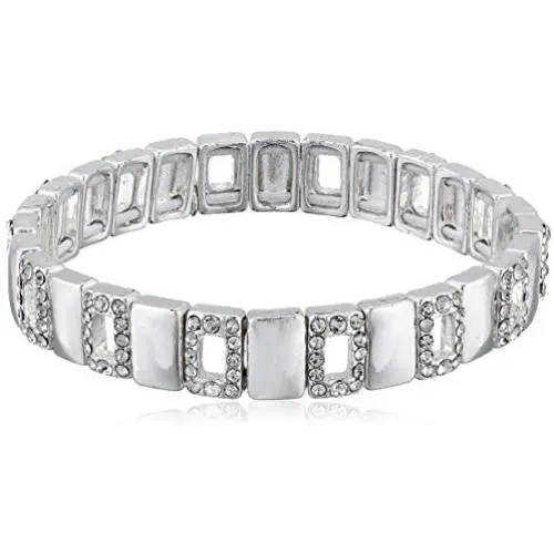 NINE WEST Womens Box Silver Tone Crystal Stretch Bracelet, One Size NINE WEST Womens Box Silver Tone Crystal Stretch Bracelet, One Size
