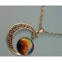 Adorit Mystical Galaxy & Crescent Moon Cosmic Colorful Pendant Necklace, Blue Glass, 17.5 Chain, Great Gift for Holidays, Birthdays, Special Days