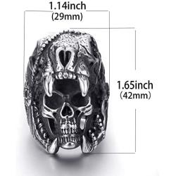 Elfasio Cool Skull Rings for Mens Stainless Steel Vintage Indian Jaguar Warrior Biker Punk Jewelry Gift for Him Size 8-13