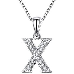 FANZE Womens 925 Sterling Silver Cubic Zirconia Initial Alphabet A-Z 26 Letters Pendant Necklace Birthday Gift