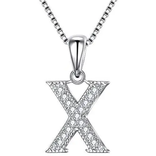 FANZE Womens 925 Sterling Silver Cubic Zirconia Initial Alphabet A-Z 26 Letters Pendant Necklace Birthday Gift FANZE Womens 925 Sterling Silver Cubic Zirconia Initial Alphabet A-Z 26 Letters Pendant Necklace Birthday Gift