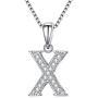 FANZE Womens 925 Sterling Silver Cubic Zirconia Initial Alphabet A-Z 26 Letters Pendant Necklace Birthday Gift