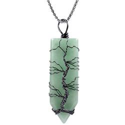 Nupuyai Tree of Life Pendant Necklace for Women Men, Wire Wrapped Crystal Point Amulet Stone Jewelry for Healing