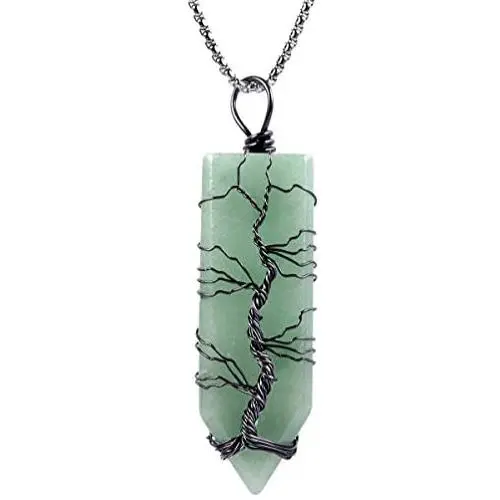 Nupuyai Tree of Life Pendant Necklace for Women Men, Wire Wrapped Crystal Point Amulet Stone Jewelry for Healing Nupuyai Tree of Life Pendant Necklace for Women Men, Wire Wrapped Crystal Point Amulet Stone Jewelry for Healing