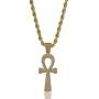 TOPGRILLZ 14K Gold Plated Iced Out Egyptian Religious Ankh Pendant Chain for Men and Women