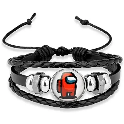Among Us Game Leather Wristband Braided Bracelet Among Us Time Gemstone Leather Jewelry