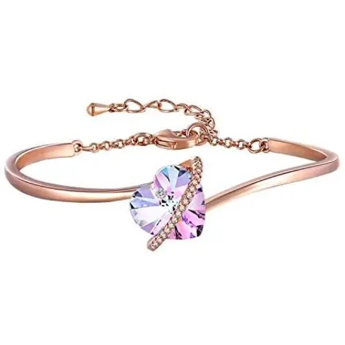 “Love Echo”7inches Adjustable Purple Heart Crystal Bangles Bracelet with Crystals, Mothers Day Valentines Day Jewelry Gifts for Women Wife Girls “Love Echo”7inches Adjustable Purple Heart Crystal Bangles Bracelet with Crystals, Mothers Day Valentines Day Jewelry Gifts for Women Wife Girls