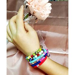 Colorful Beaded Bracelet for Women Men Heishi Surfer Bracelet Metallic Gold Beads Stretch Bracelet Assorted Stacked Layered Strand Bracelet Set