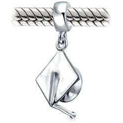 Personalized Graduate Graduation Trencher Cap Engravable Dangle Bead Charm .925 Sterling Silver Fits European Bracelet