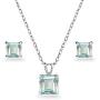 Sterling Silver Genuine or Simulated Gemstone Square Solitaire Necklace and Stud Earrings Set