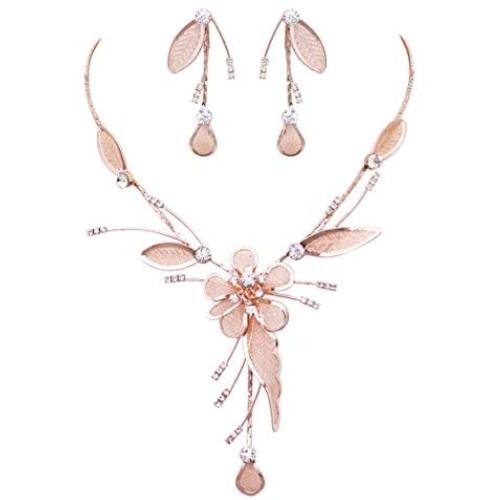 Rosemarie Collections Womens Stunning Floral Metal Mesh Statement Dangling Necklace and Earring Set