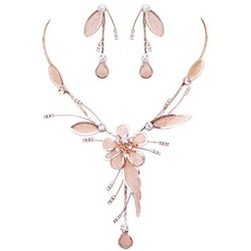 Rosemarie Collections Womens Stunning Floral Metal Mesh Statement Dangling Necklace and Earring Set Rosemarie Collections Womens Stunning Floral Metal Mesh Statement Dangling Necklace and Earring Set