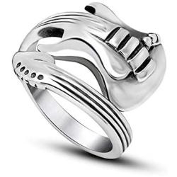 MZC Jewelry Music Guitar Ring Mens Stainless Steel Punk Rock Ring Size 8 to 12