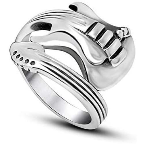 MZC Jewelry Music Guitar Ring Mens Stainless Steel Punk Rock Ring Size 8 to 12