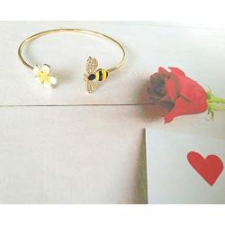 MANZHEN Fashion Yellow Flower and Honey Bee Adjustable Charm Bangle Bracelet Women Jewelry