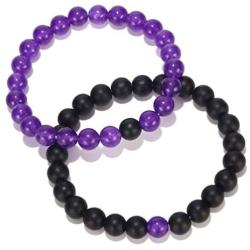 Black Matte & Purple Agate Stone His and Hers Bracelets 8mm Sandstone Couple Bracelet XIAOLI