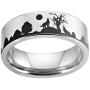 Cloud Dancer 8MM Width Silver Pipe Howling Wolf Wolves Landscape Scene Tungsten Ring Flat Polished Finish-Free Engraving Inside Sizes 4 to 17