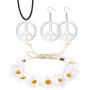 JOERICA Hippie Costume Set, Peace Sign Necklace, Peace Sign Earrings, Flower Crown Headband, 1960s 1970s Hippie Jewelry Accessories for Women