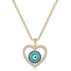Ursteel Evil Eye Necklace for Women, 14K Gold Plated Cubic Zirconia Turquoise Evil Eye Pendant Necklace Dainty Evil Eye Jewelry