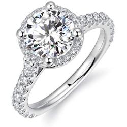 HAFEEZ CENTER 14K Solid White Gold 2ct Round Brilliant Cut DEF Color Moissanite Engagement Ring