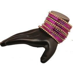 Touchstone ''Colorful Collection'' Indian Bollywood Alloy Single Line Clear Rhinestone And Textured Color Bangle Bracelets In Antique Gold Tone For Women.