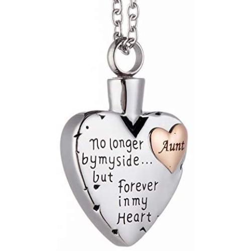 Cremation Jewelry for Ashes Heart Shaped Premium Stainless Steel Keepsake Memorial Necklace Chains for Men Women Carved No Longer By My Side Forever In My Heart (Grandma)