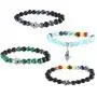 Lava Stone Beads Bracelets, Adjustable Evil Eye Jewelry (4 Pack)