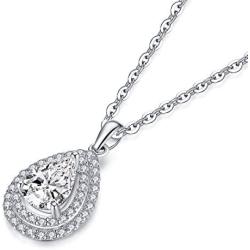 AINUOSHI Elegant Jewelry Sterling Silver Teardrop Clear Cubic Zirconia Drop Pendant Necklace, Jewelry Gift for Bridesmaids