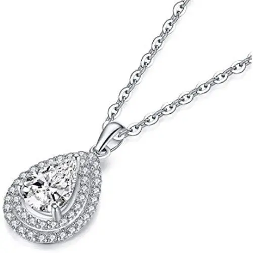 AINUOSHI Elegant Jewelry Sterling Silver Teardrop Clear Cubic Zirconia Drop Pendant Necklace, Jewelry Gift for Bridesmaids