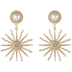 Temperament Zircon Sun Moon Stars Asymmetric Drop Dangle Earrings for Women Jewelry Fashion Metal Sunflower Inlaid Pearl Stud Earrings