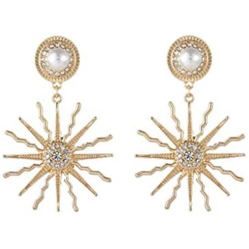 Temperament Zircon Sun Moon Stars Asymmetric Drop Dangle Earrings for Women Jewelry Fashion Metal Sunflower Inlaid Pearl Stud Earrings