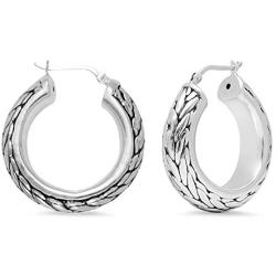 LeCalla Sterling Silver Jewelry Antique Byzantine Inspired Click-Top Hoop Earring for Women