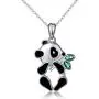 S925 Sterling Silver Lovely Panda Eat Bamboo Pendant Necklace