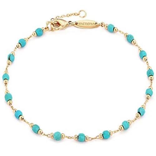 VACRONA Gold Tiny Beaded Bracelet 14K Gold Plated Chain Bracelets for Women Dainty Handmade Bracelet Adjustable Chain Jewelry Gifts
