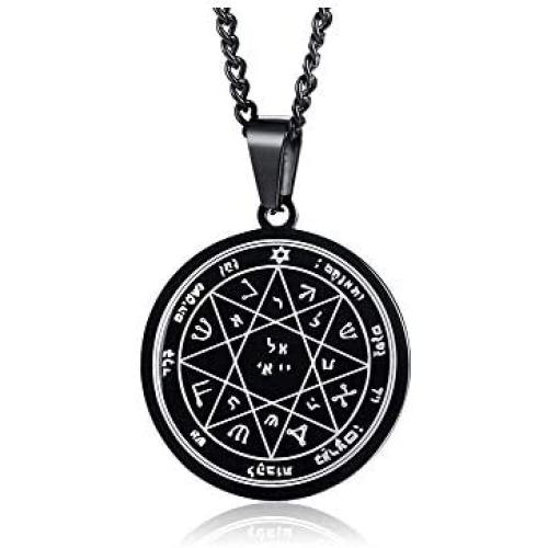 XUANPAI Goetia Seventh Pentacle of Mars Solomon Kabbalah Amulet Pendant Powerful Talisman Necklace for Men Women,Silver