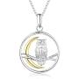 Bellrela 925 Sterling Silver Owl on The Branch Cresent Moon Pendant Necklace,18+2rolo Chain